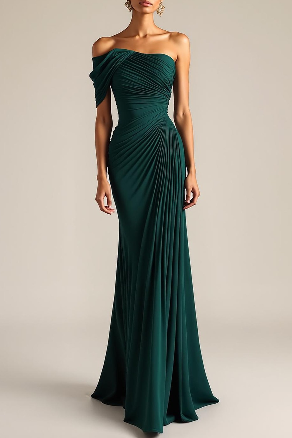 Evening Formal Dress Peacock Blue Sheath One Shoulder Maxi Dress