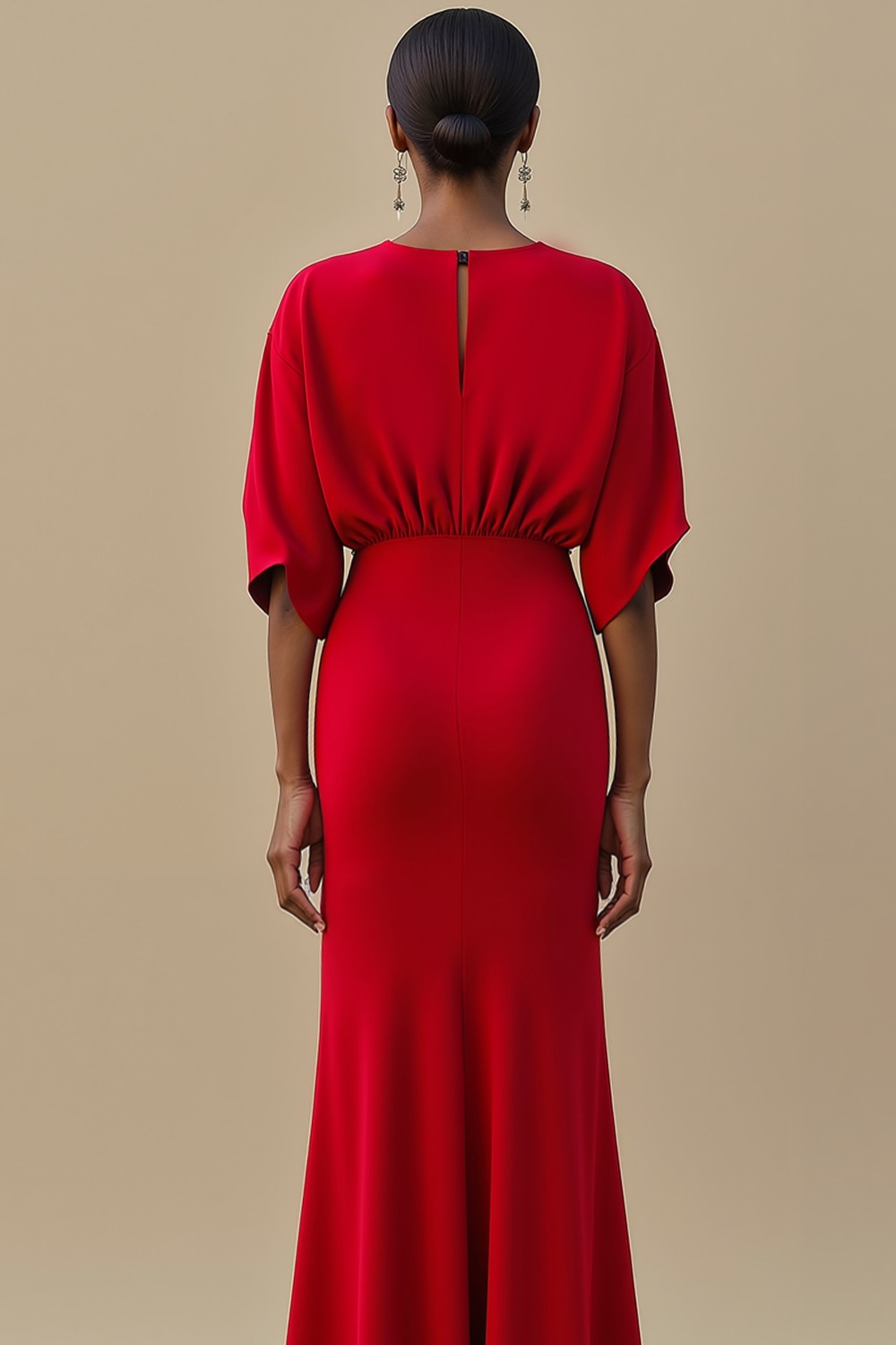 Formal Evening Dress Red Batwing Sleeve Maxi Dress
