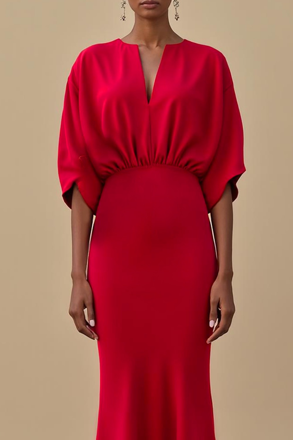 Formal Evening Dress Red Batwing Sleeve Maxi Dress