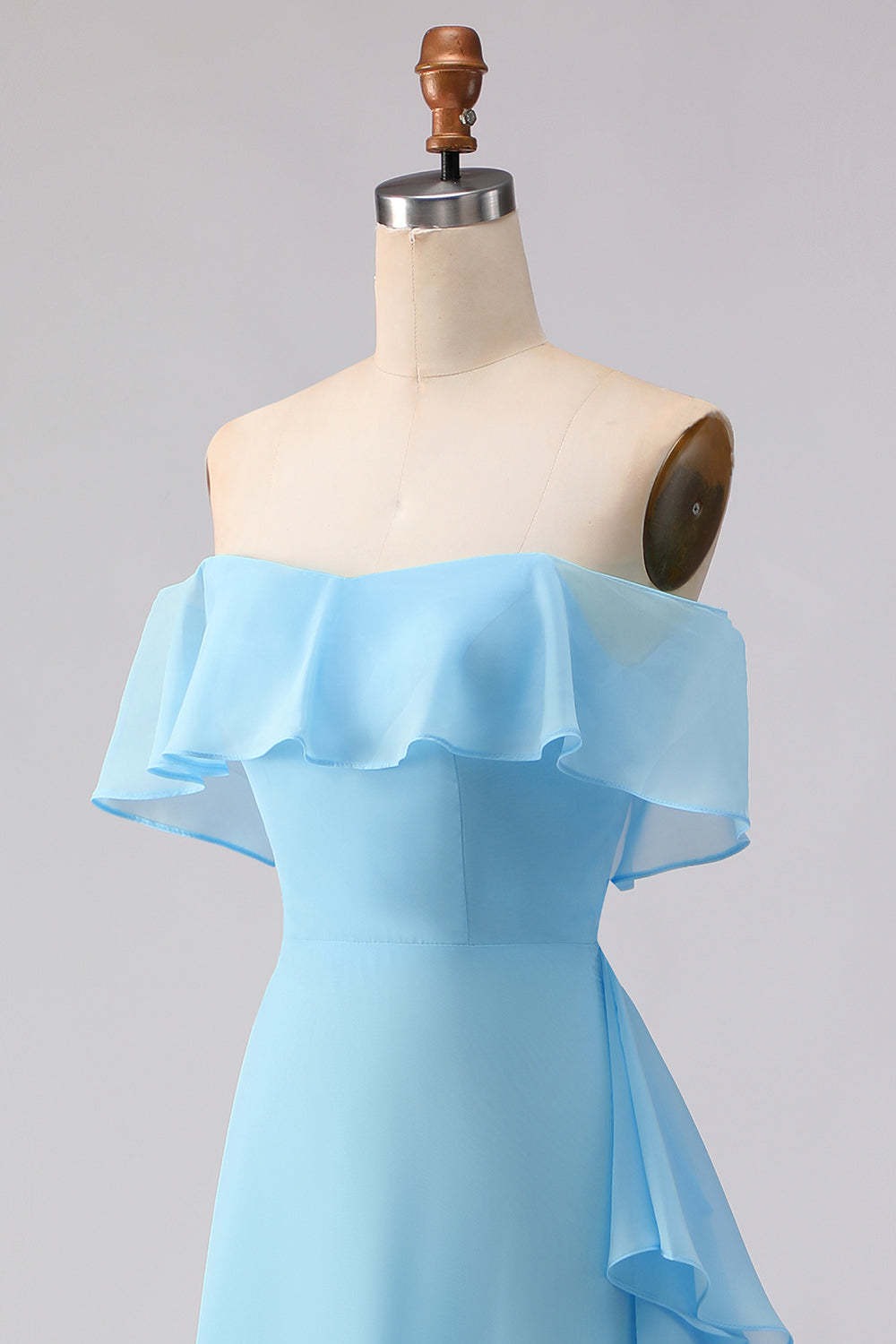 Chiffon A Line Sea Glass Chiffon Off the Shoulder Long Bridesmaid Dress