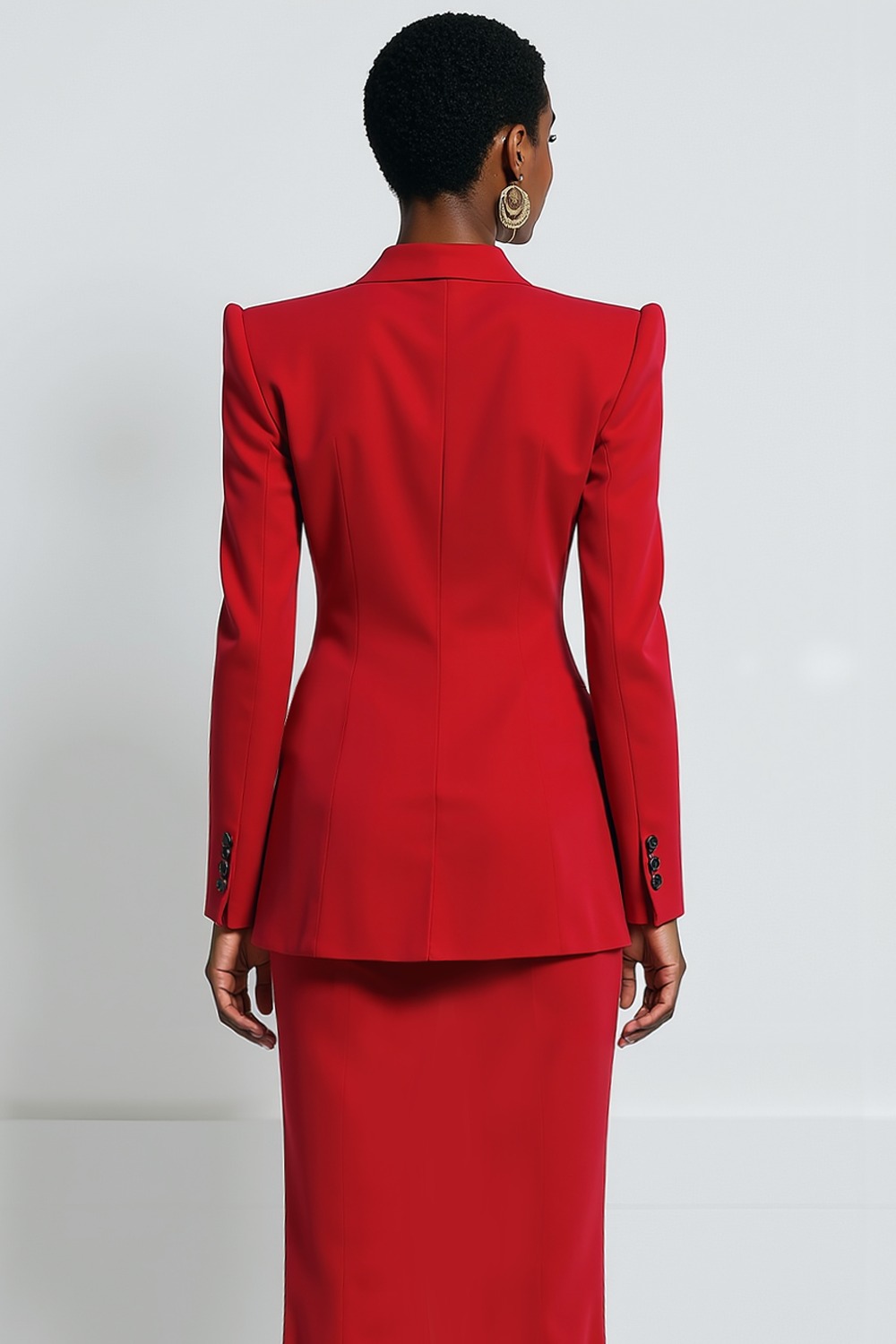 Work Blazer Suit Sets Dress Red Lapel Sheath Maxi Dress