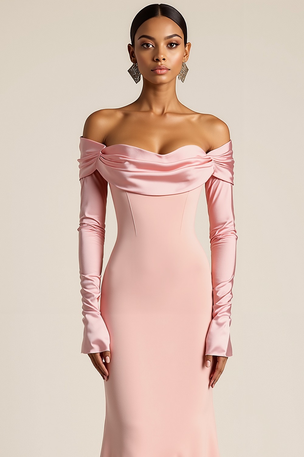 Pink Formal Dress Mermaid Off the Shoulder Satin Maxi Dress