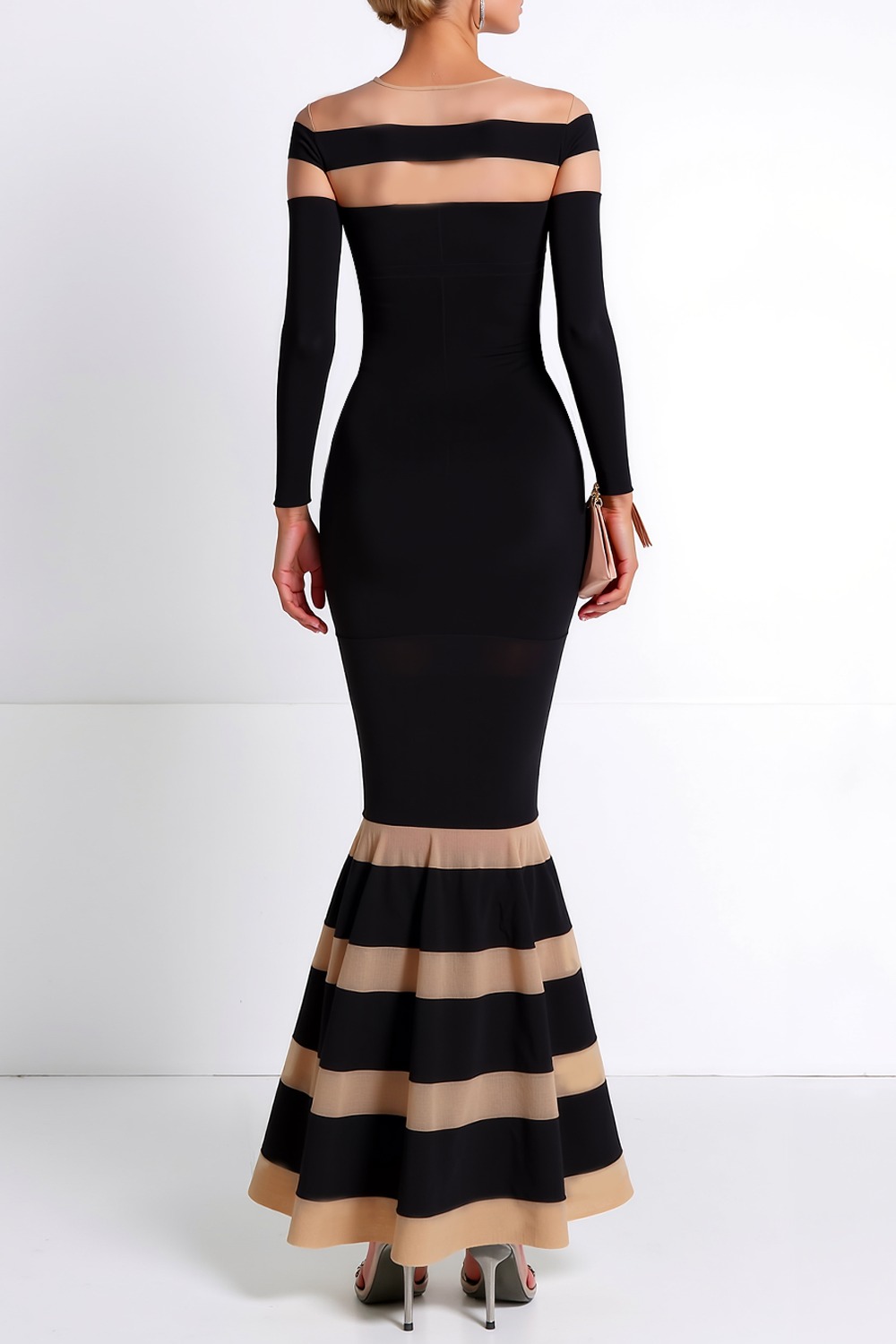 Formal Evening Dress Black Mermaid Crew Neck Maxi Dress