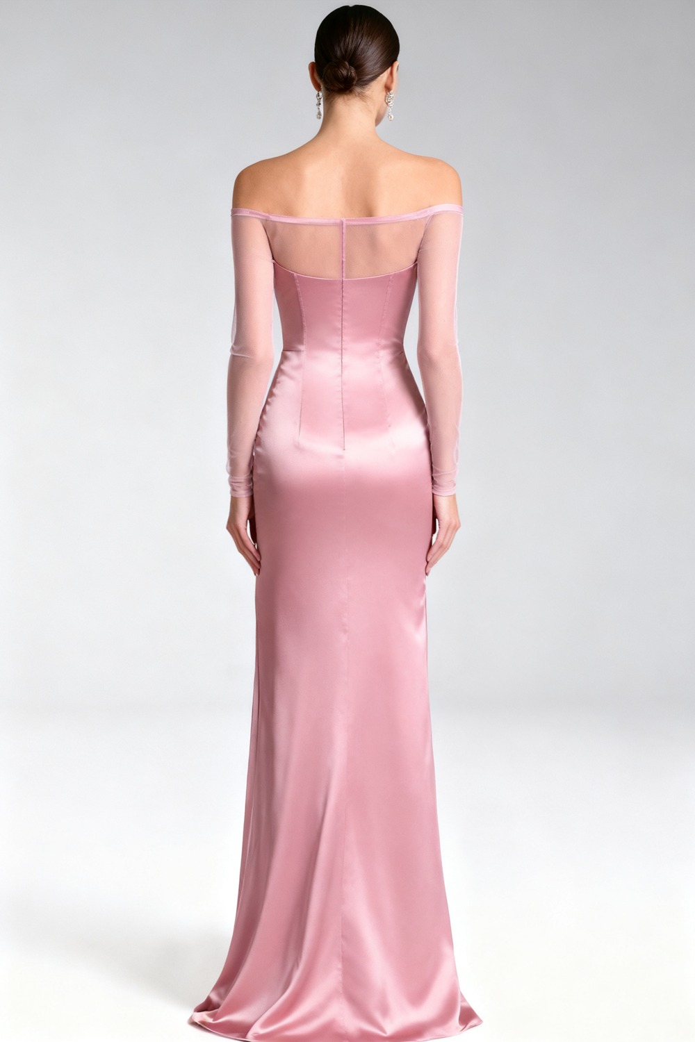 Formal Dress Pink Off the Shoulder Satin Maxi Dress with Slit