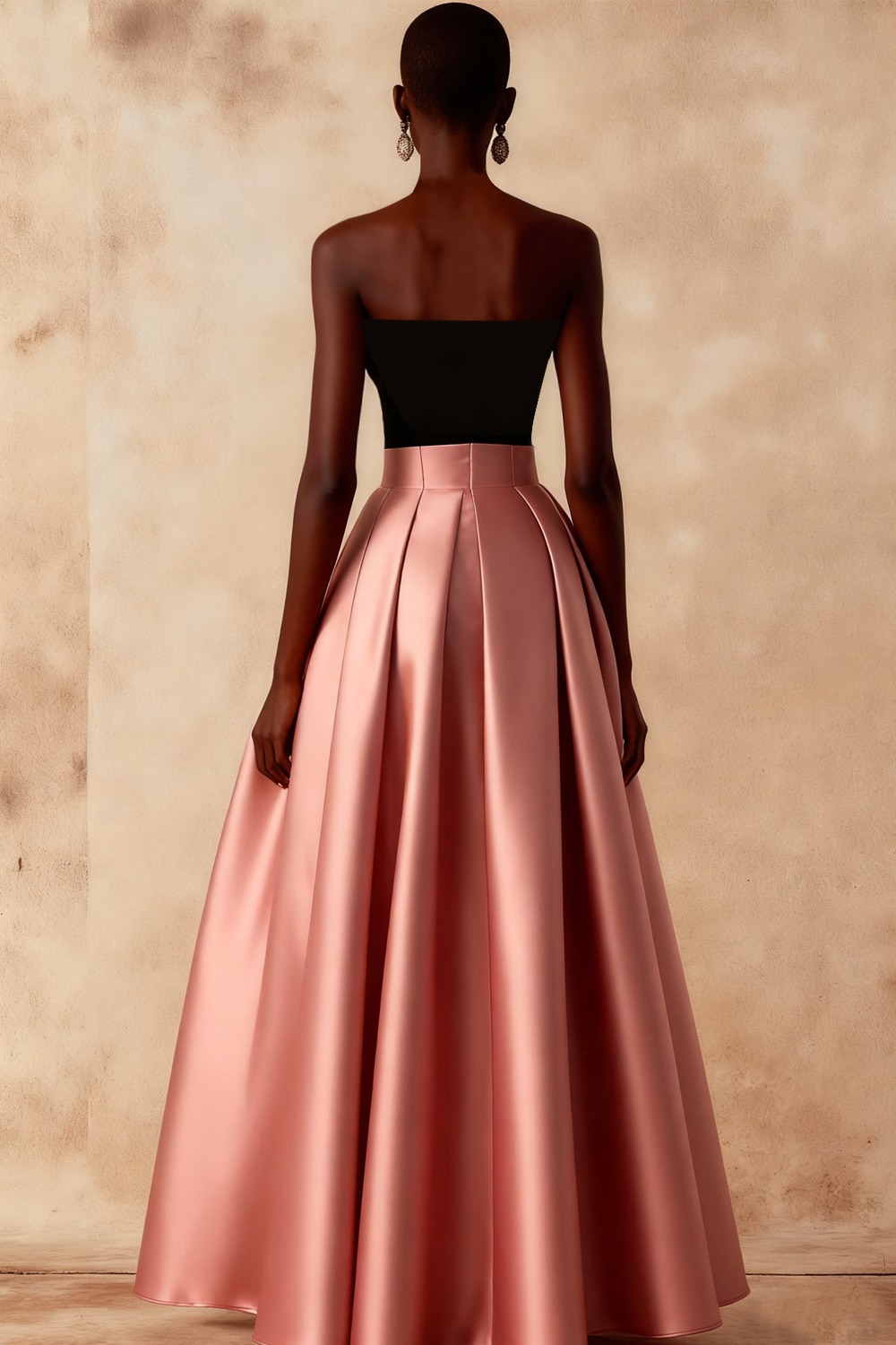 Vintage Rose Formal Evening Dress A-Line Strapless Satin Maxi Dress