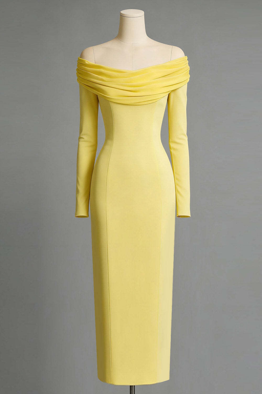 Light Yellow Off the Shoulder Sheath Long Formal Dress with Sleeves