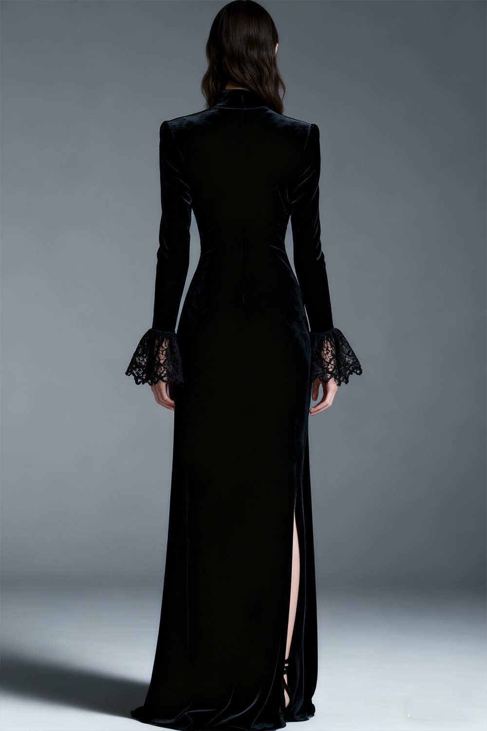 Black Formal Dress Sheath High Neck Velvet Maxi Dress with Slit