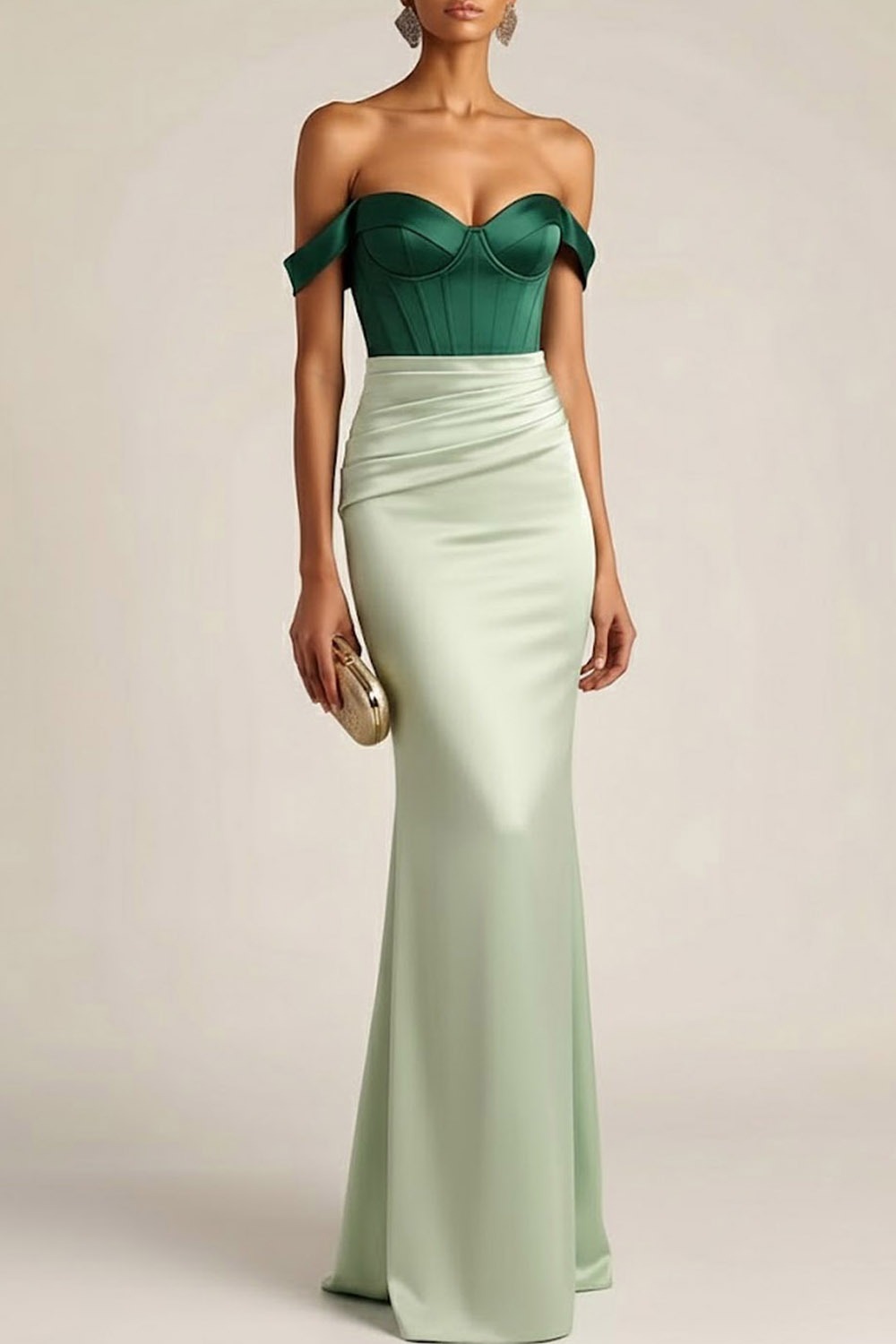 Green Evening Formal Dress Off the Shoulder Corset Satin Maxi Dress