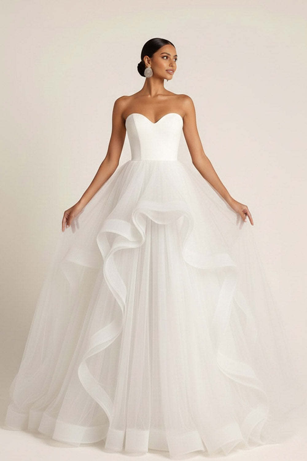 Light Green Sweetheart Tulle A Line Maxi Prom Dress with Ruffles