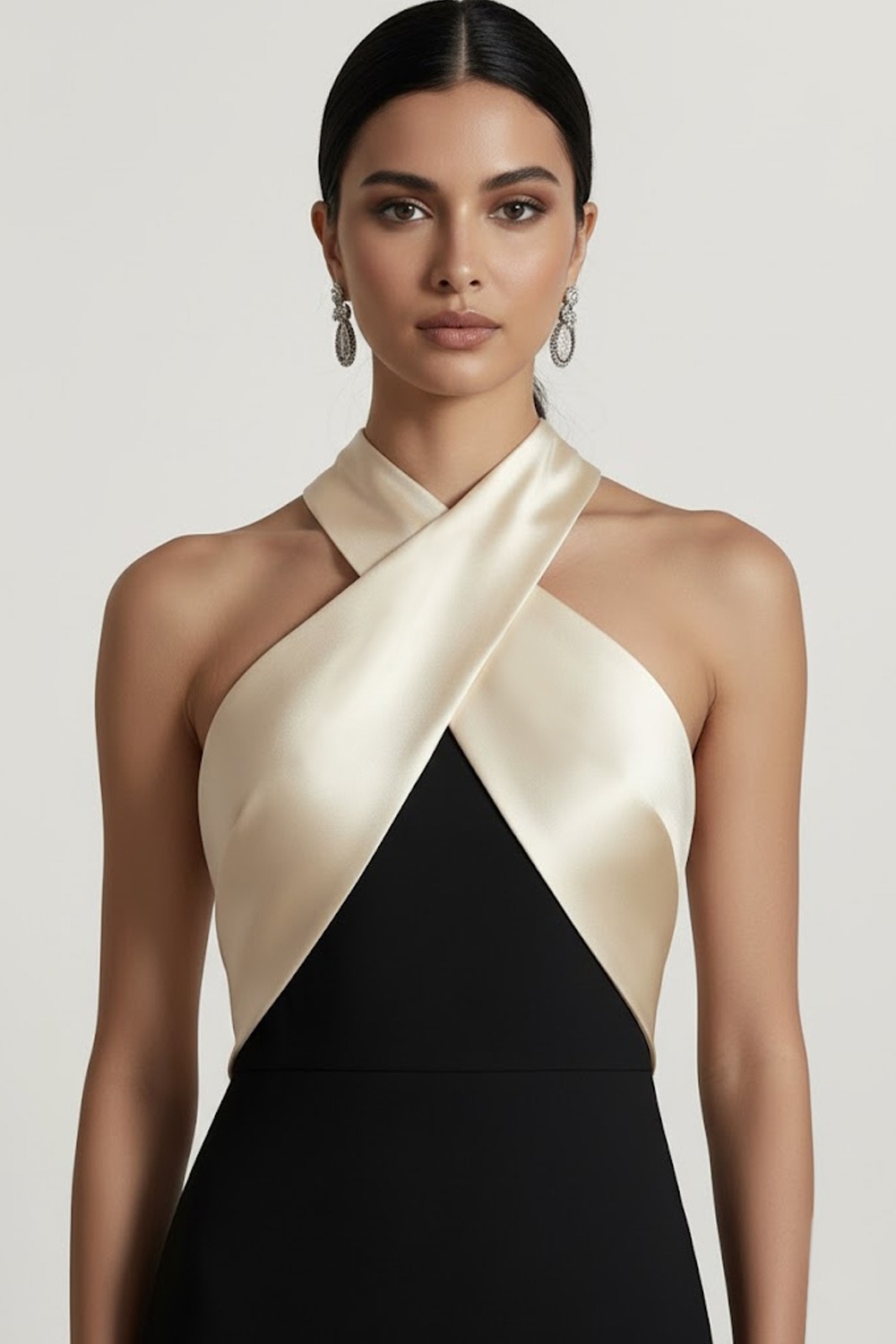 Champagne Evening Formal Dress Sheath Halter Maxi Dress with Slit