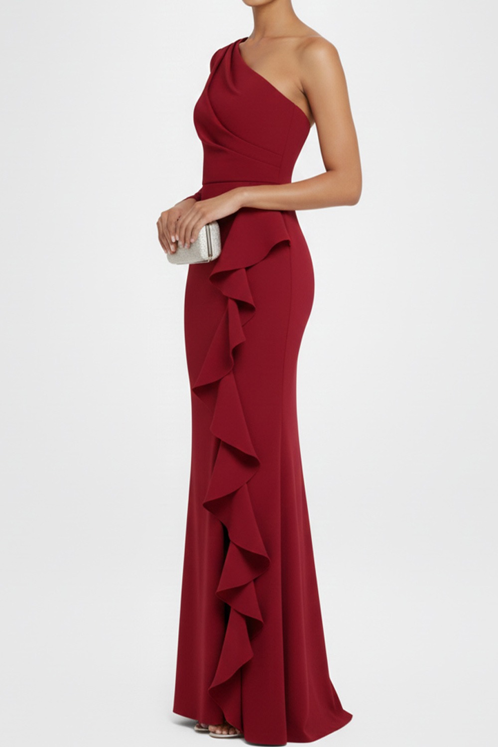 Royal Blue Formal Dress One Shoulder Chiffon Maxi Dress with Ruffle