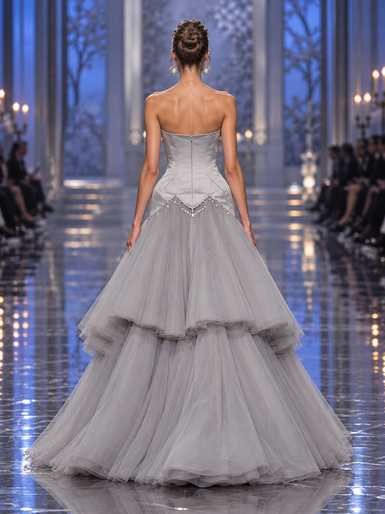 Dusty Grey Strapless Tulle A-Line Formal Dress