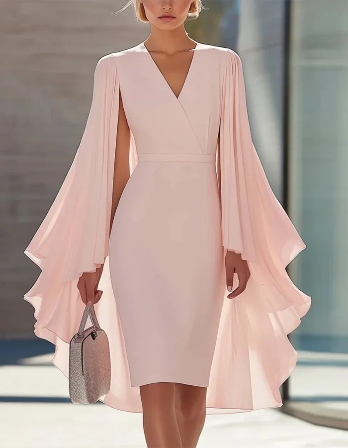 Pink Capestyle Waist Cinching Mini Dress