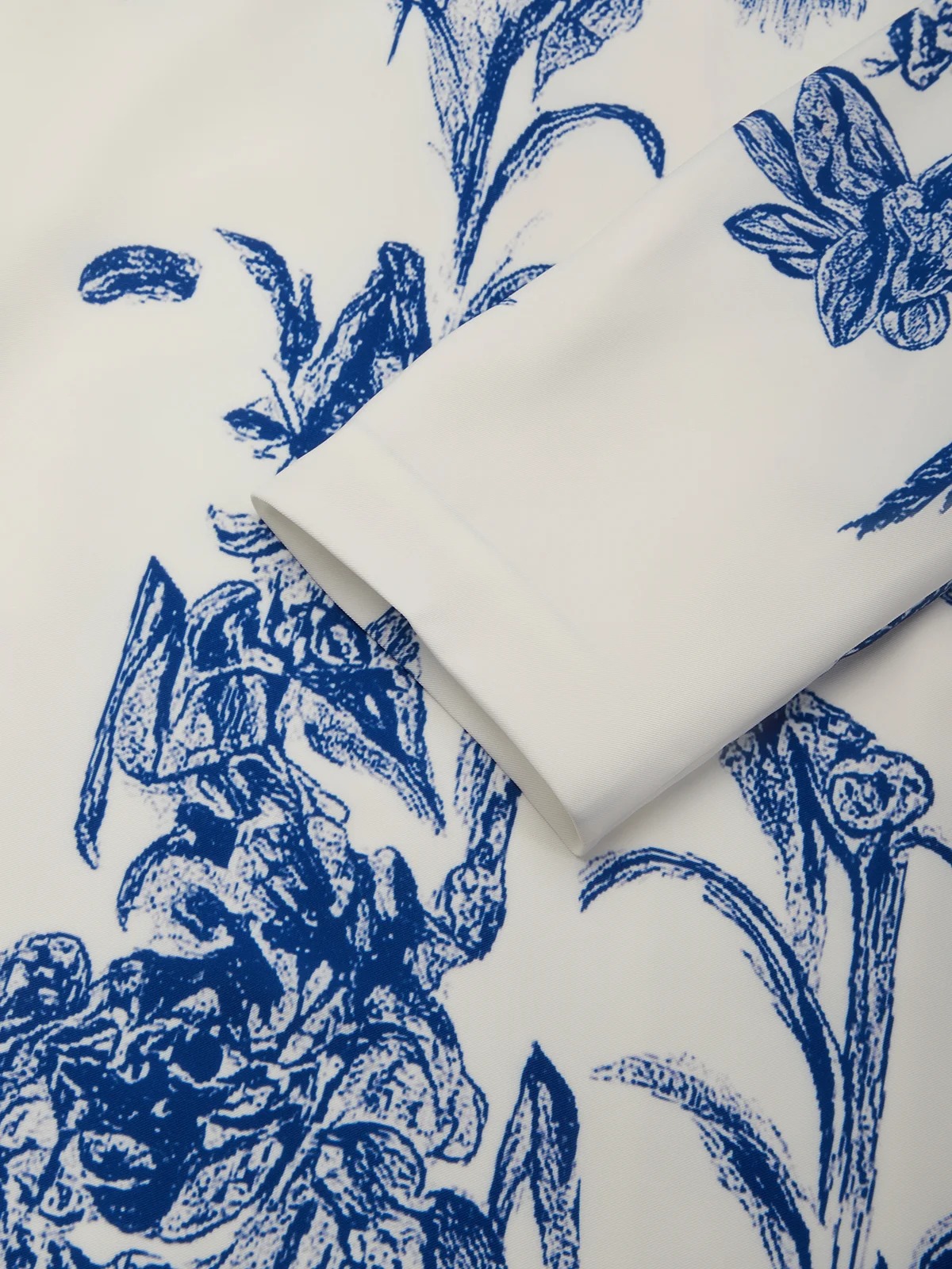 Blue Floral Classic Square Neck Long Sleeve A-Line Midi Dress