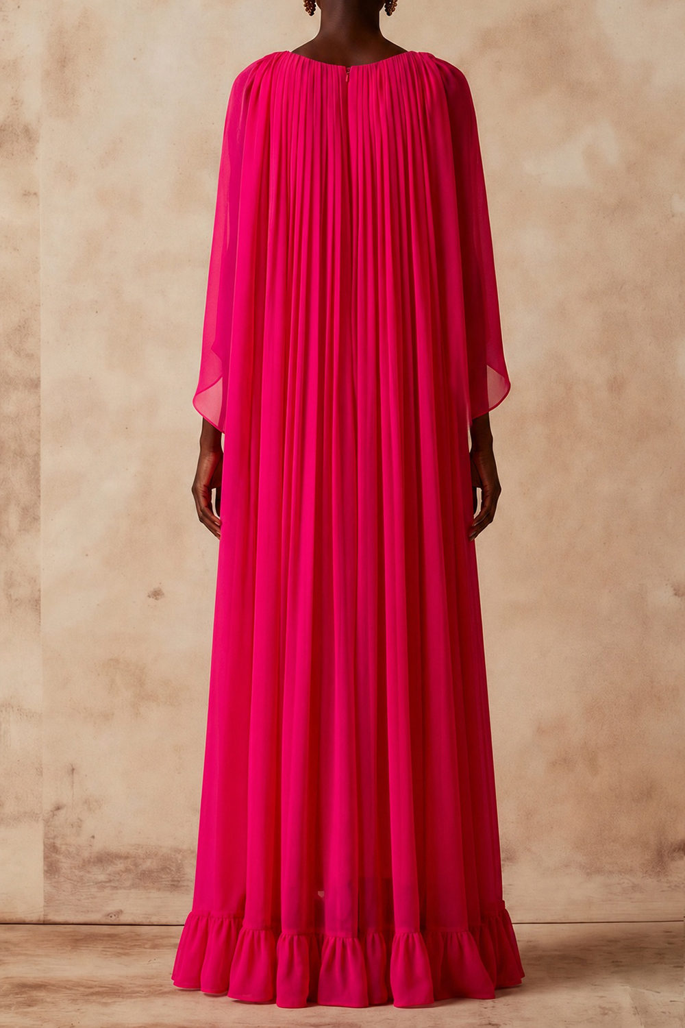 Elegant Evening Formal Dress Fuchsia V-Neck Chiffon Maxi Dress