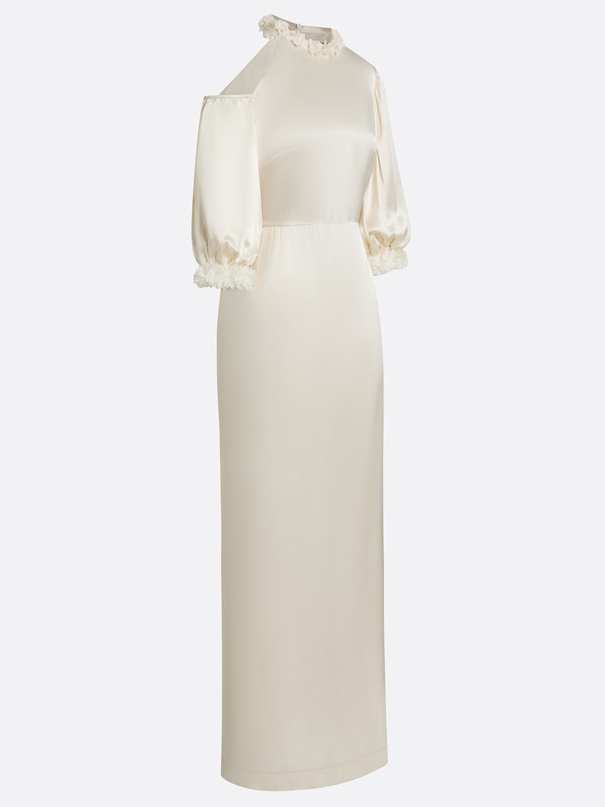 White 3D Floral Classic Asymmetrical Half Sleeve Balloon Sleeve Sheath Maxi Dress