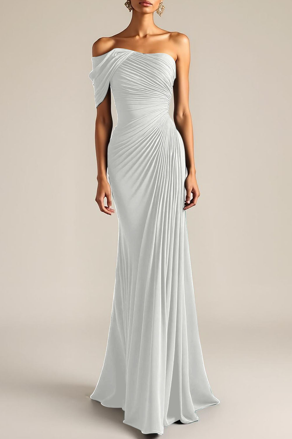 Evening Formal Dress Peacock Blue Sheath One Shoulder Maxi Dress