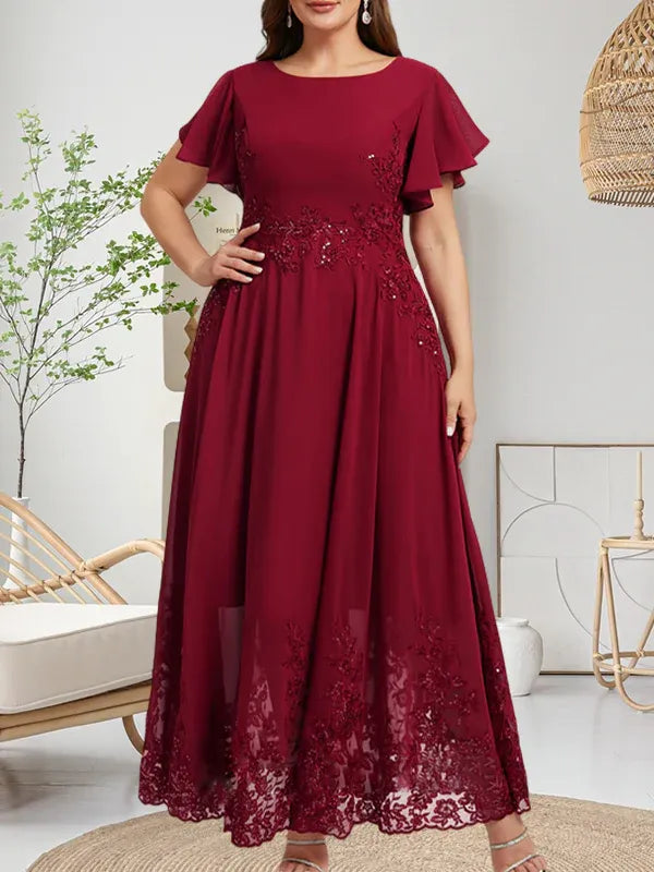 A-line Scoop Ankle-Length Lace Chiffon Mother of the Bride Dress With Sequins