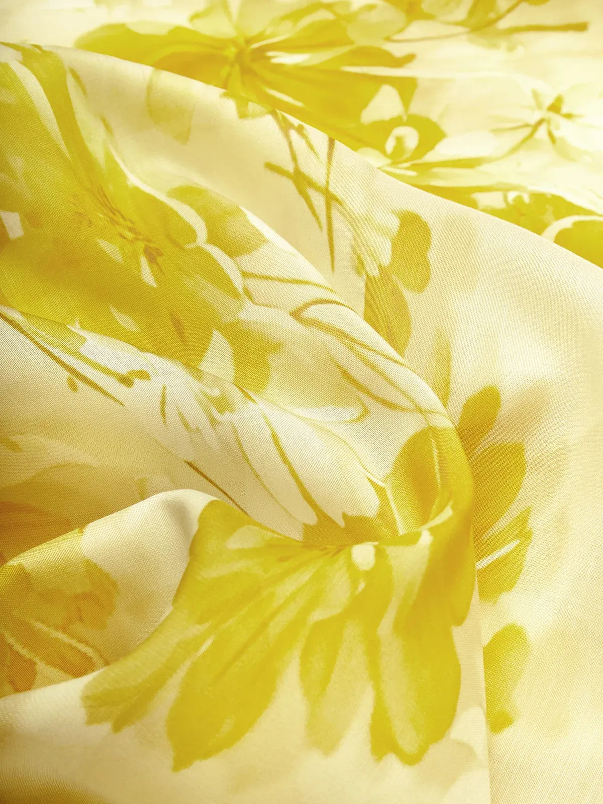 Yellow Floral Chiffon Halter Sleeveless A-Line Midi Dress