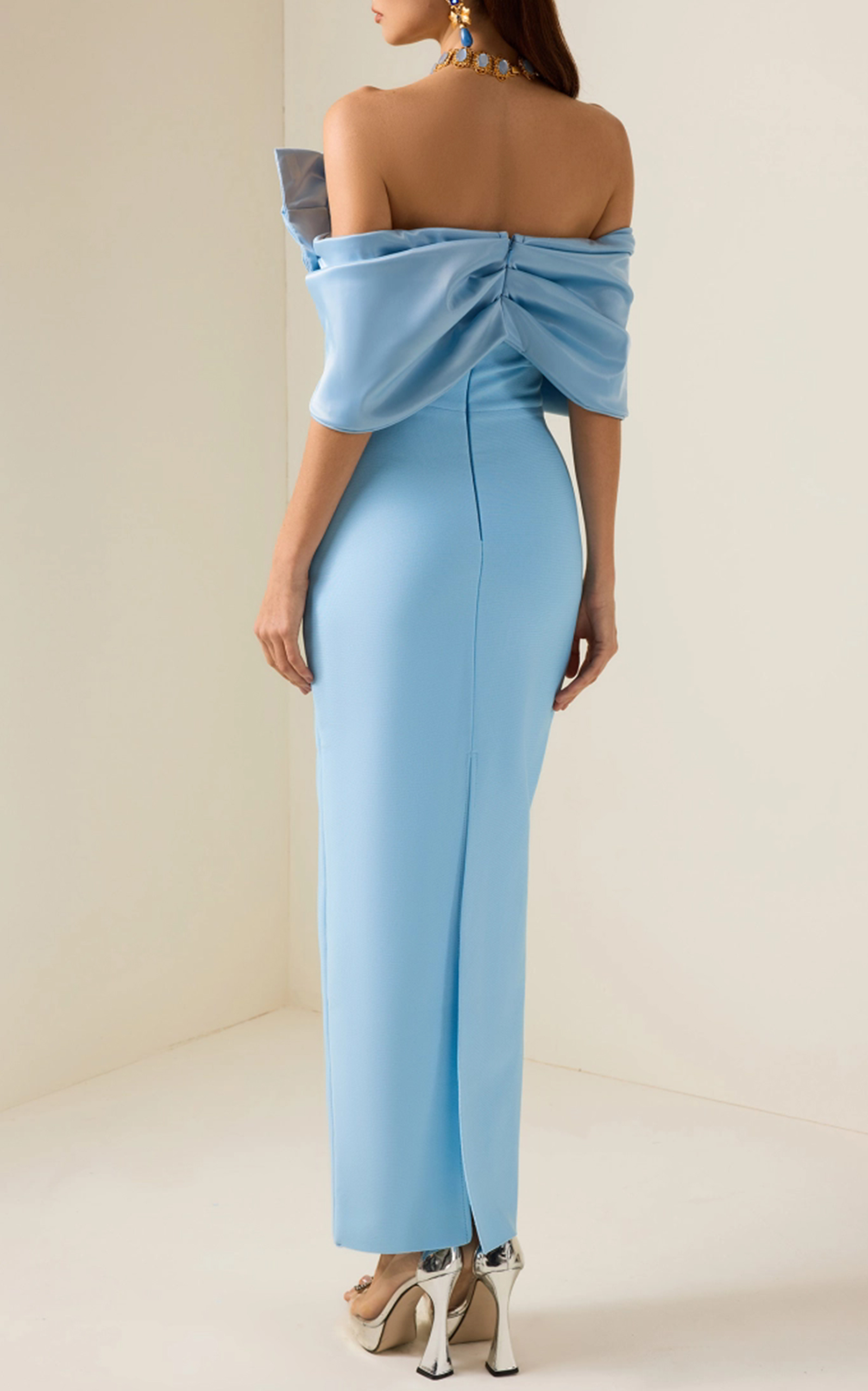 Bow Off-Shoulder Split Maxi Dress