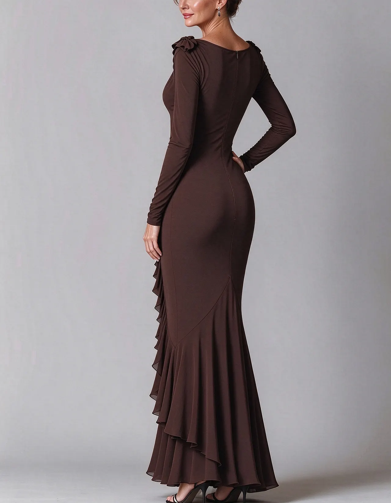 Asymmetric Long Sleeve Ruched Maxi Dress