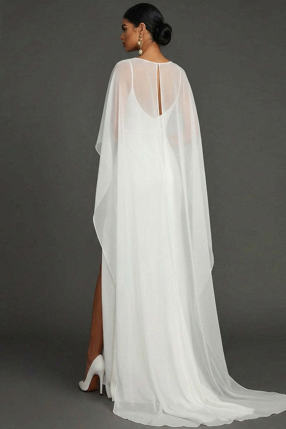 White Mermaid Spaghetti Straps Long Wedding Reception Dress with Slit