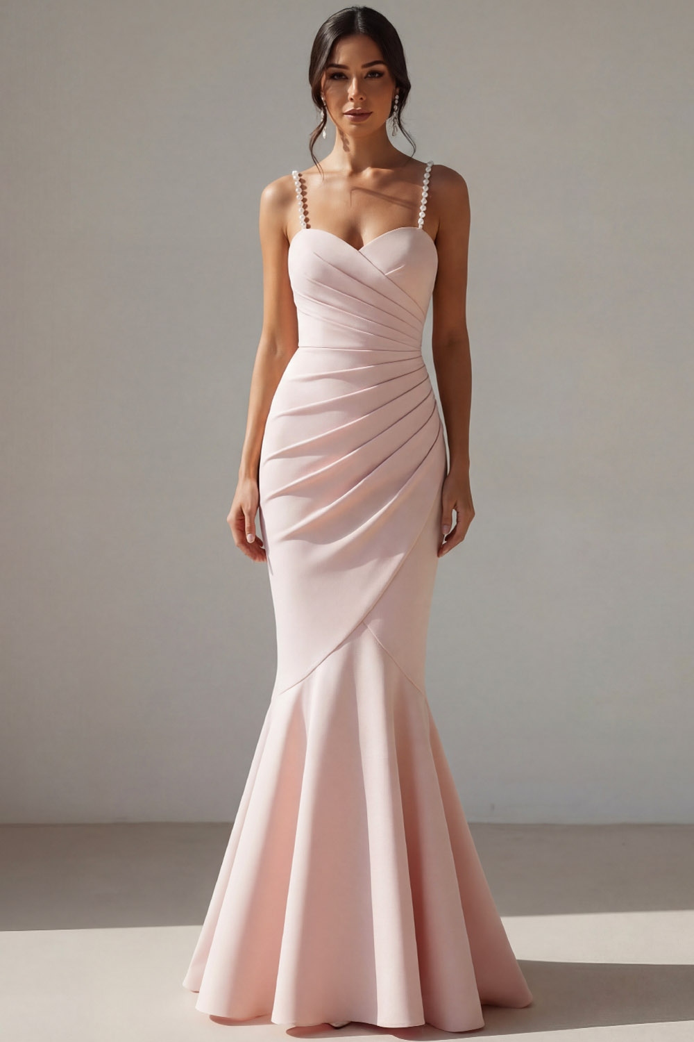 Rose Pink Formal Evening Dress Mermaid Spaghetti Straps Maxi Dress