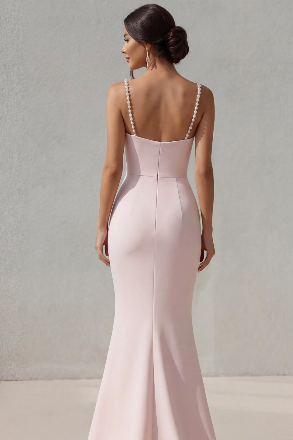Rose Pink Formal Evening Dress Mermaid Spaghetti Straps Maxi Dress