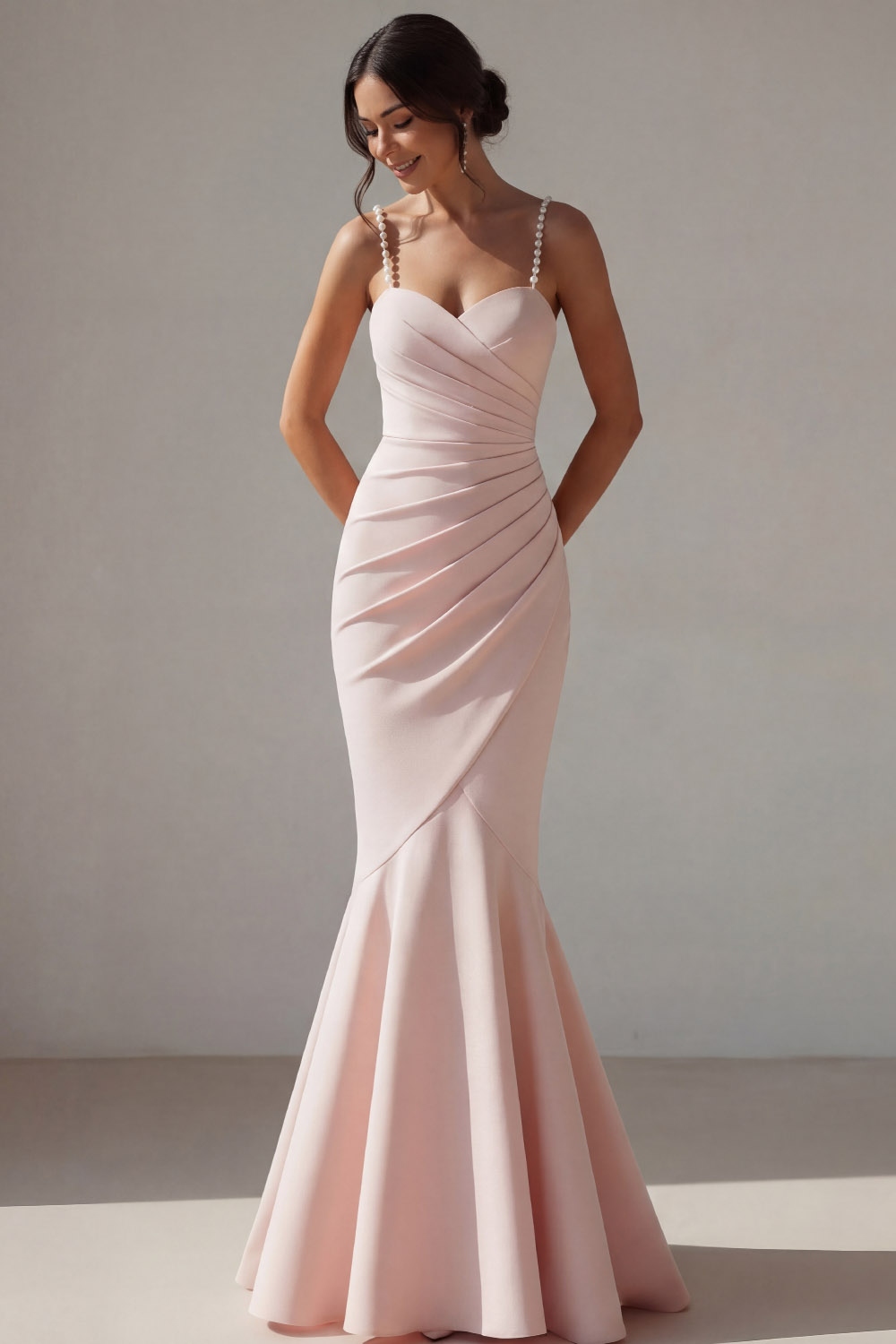 Rose Pink Formal Evening Dress Mermaid Spaghetti Straps Maxi Dress
