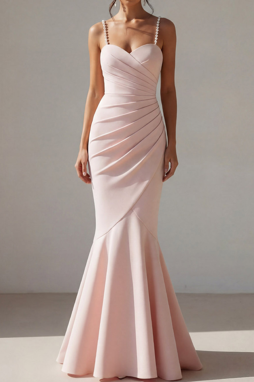 Rose Pink Formal Evening Dress Mermaid Spaghetti Straps Maxi Dress