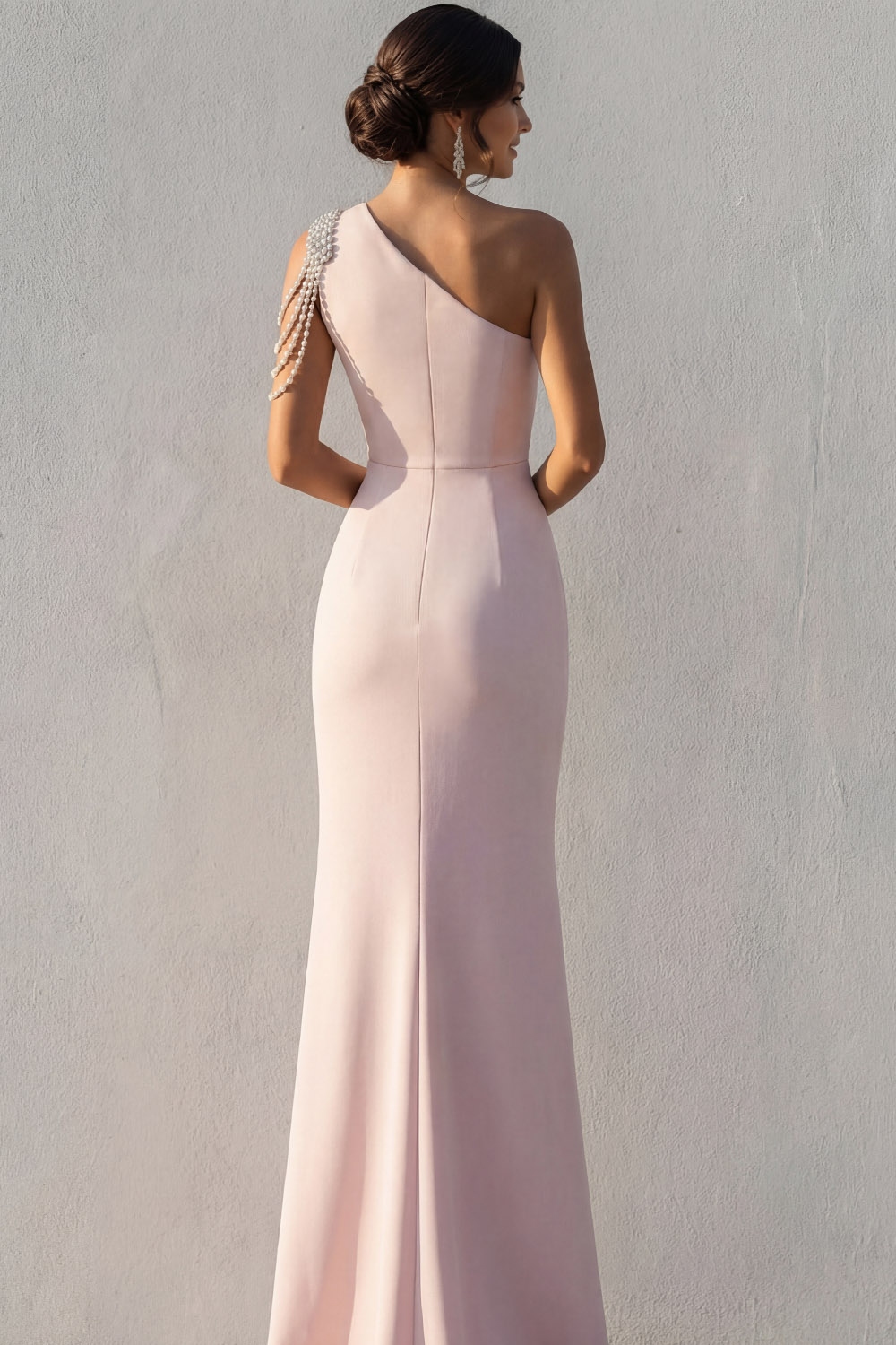 Rose Pink Formal Evening Dress One Shoulder Maxi Dress with Slit