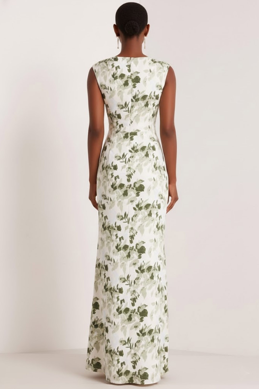 Green Floral Wedding Guest Dress Sheath Crew Neck Maxi Dress