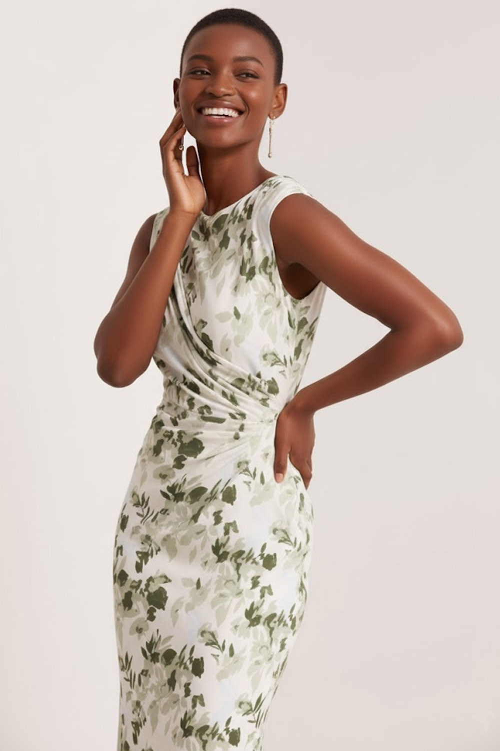 Green Floral Wedding Guest Dress Sheath Crew Neck Maxi Dress