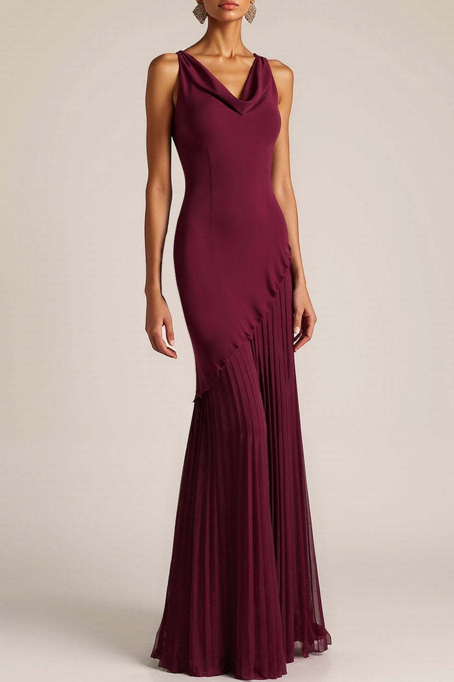 Burgundy V-Neck Mermaid Backless Long Formal Dress