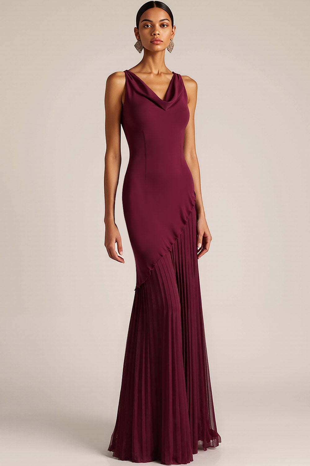 Burgundy V-Neck Mermaid Backless Long Formal Dress