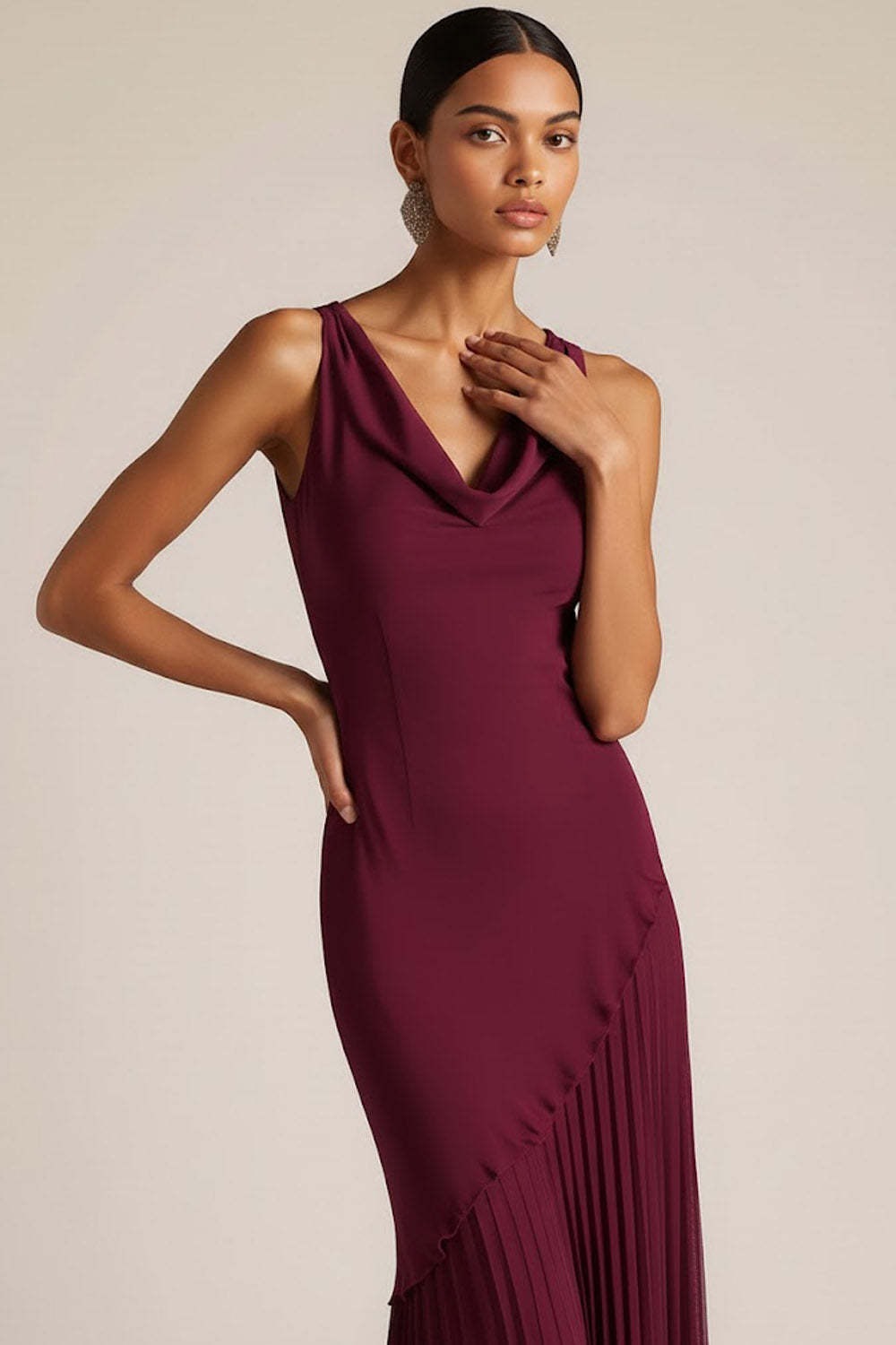 Burgundy V-Neck Mermaid Backless Long Formal Dress