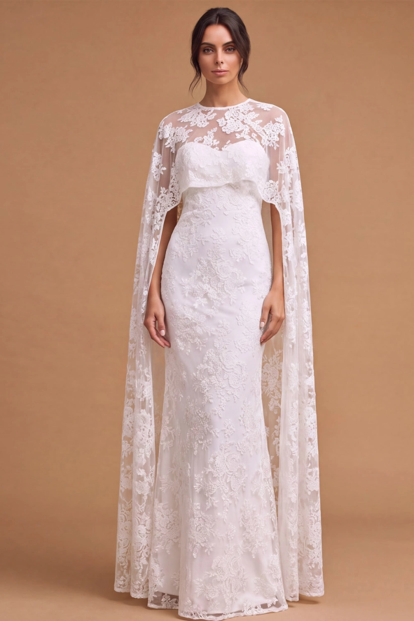 Black Formal Evening Dress Mermaid Strapless Lace Maxi Dress with Cape