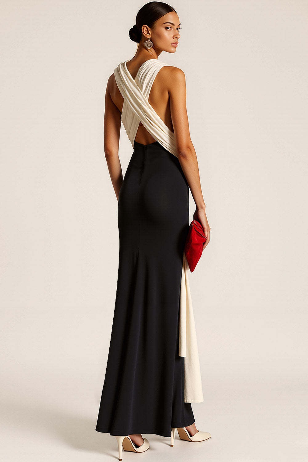 Black High Neck Sheath Long Formal Dress with Sash