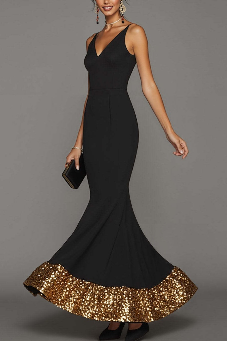 Elegant Black Mermaid Long Formal Dress with Sequins