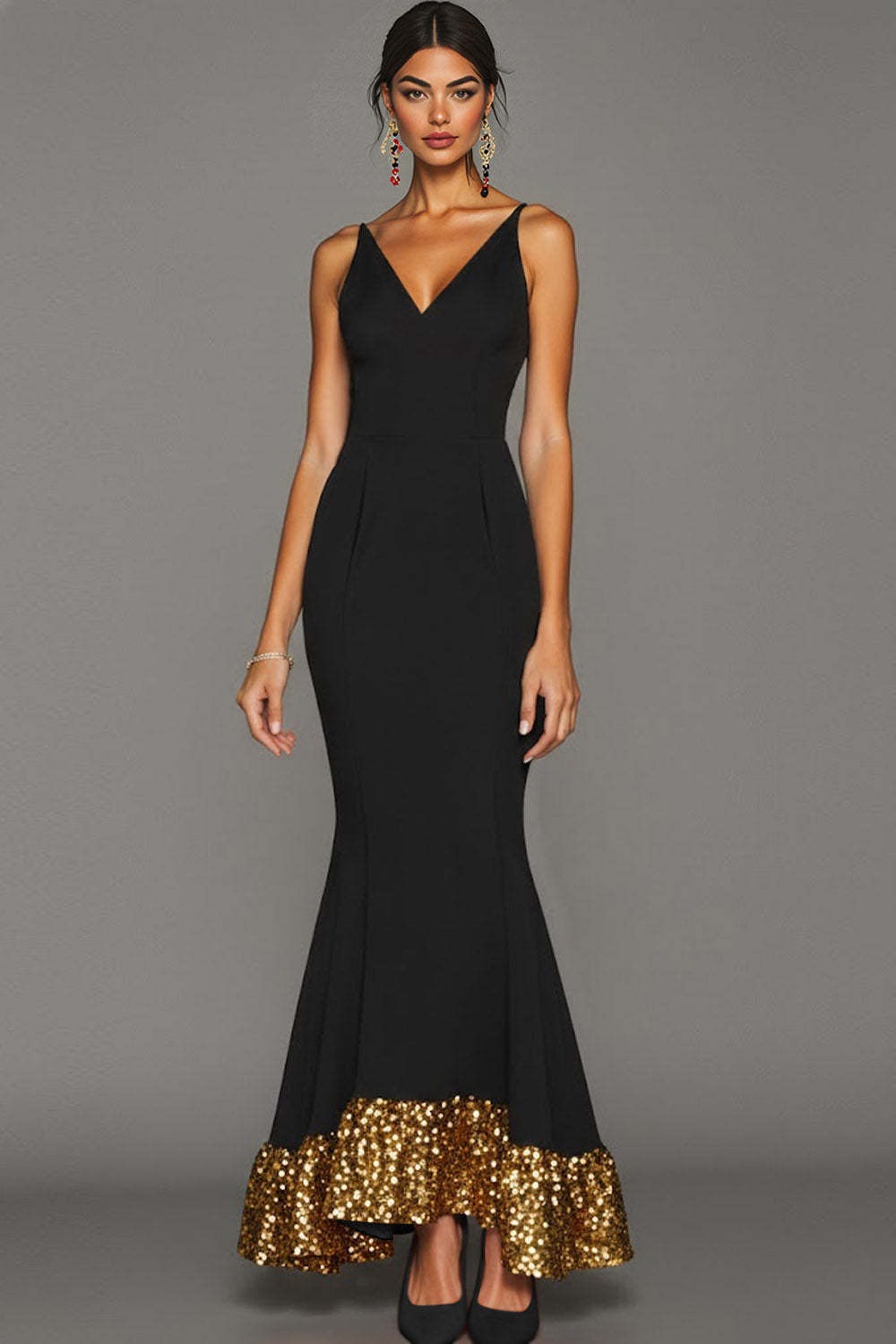 Elegant Black Mermaid Long Formal Dress with Sequins