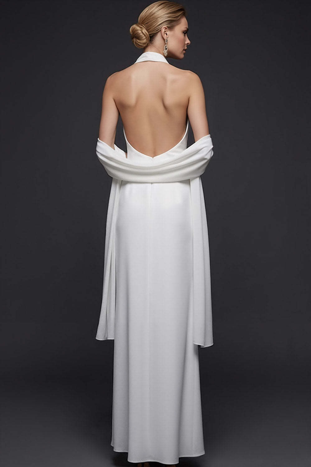 White Mermaid Satin Halter Long White Reception Dress