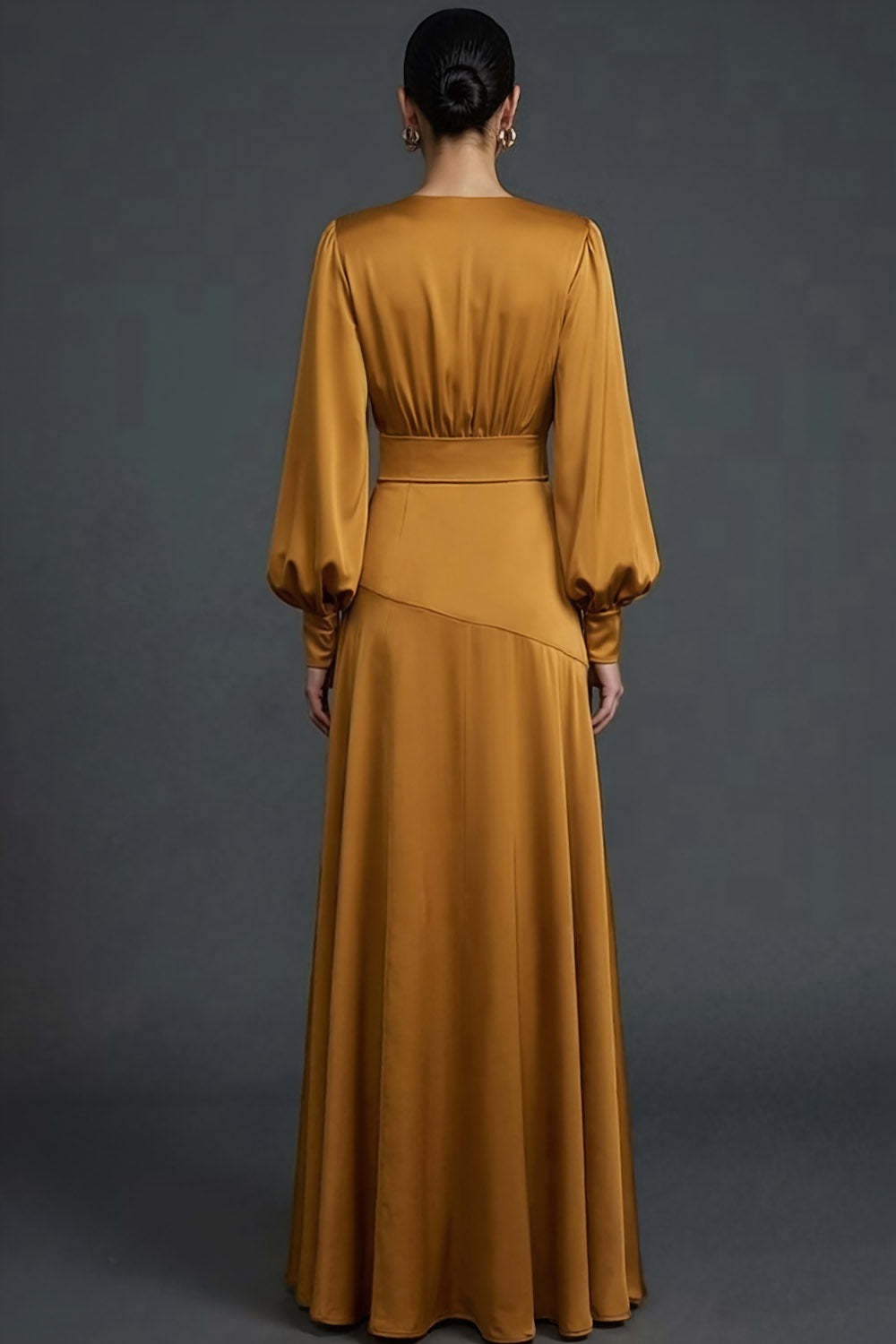 Bronzer Maxi V-Neck Satin Formal Dress with Slit