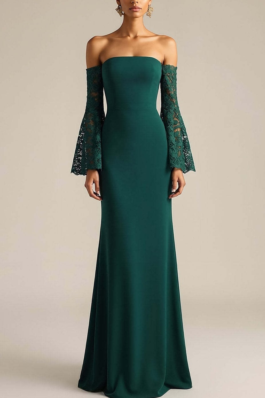 Dark Green Mermaid Maxi Wedding Guest Dress with Flutter Sleeves