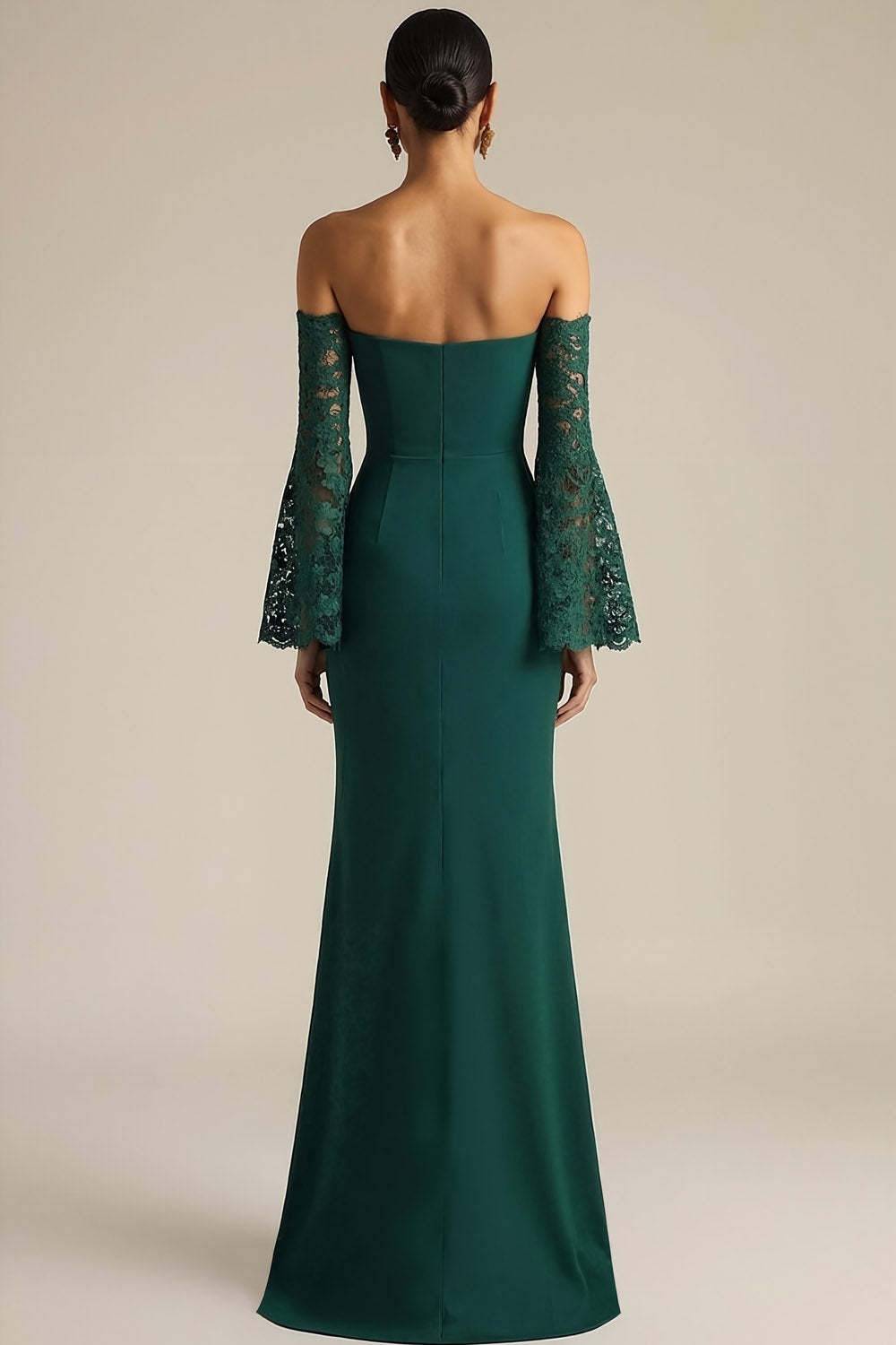 Dark Green Mermaid Maxi Wedding Guest Dress with Flutter Sleeves