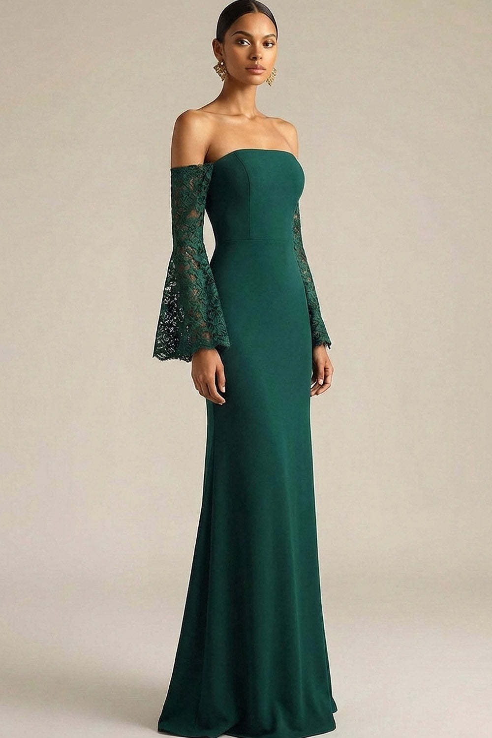 Dark Green Mermaid Maxi Wedding Guest Dress with Flutter Sleeves