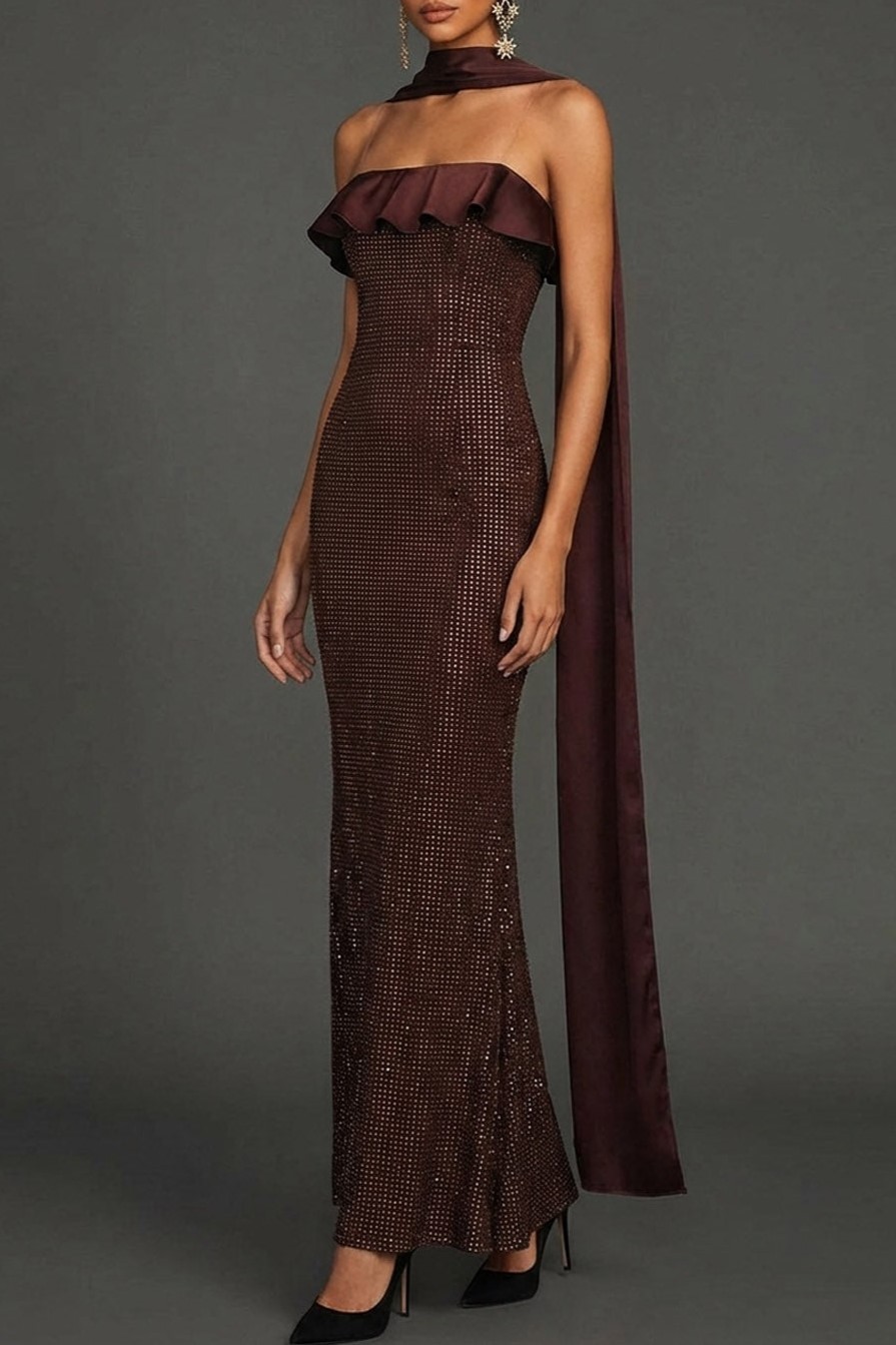 Chocolates Mermaid Neck Scarf Mermaid Maxi Formal Dress