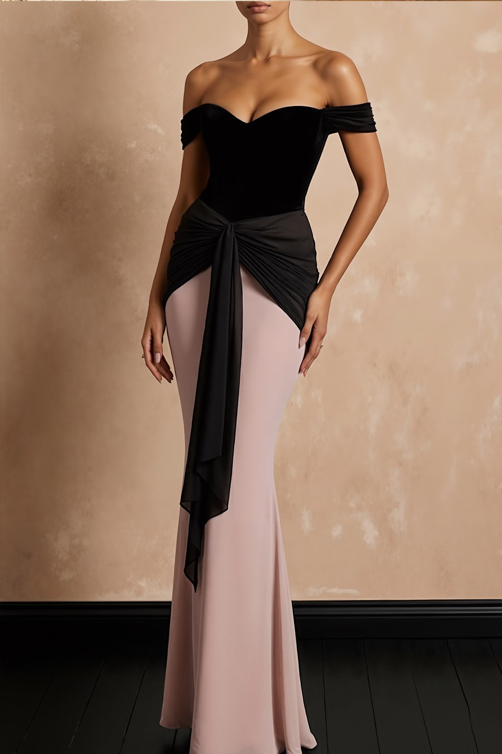 Pink Formal Evening Dress Mermaid Off the Shoulder Ruched Maxi Dress