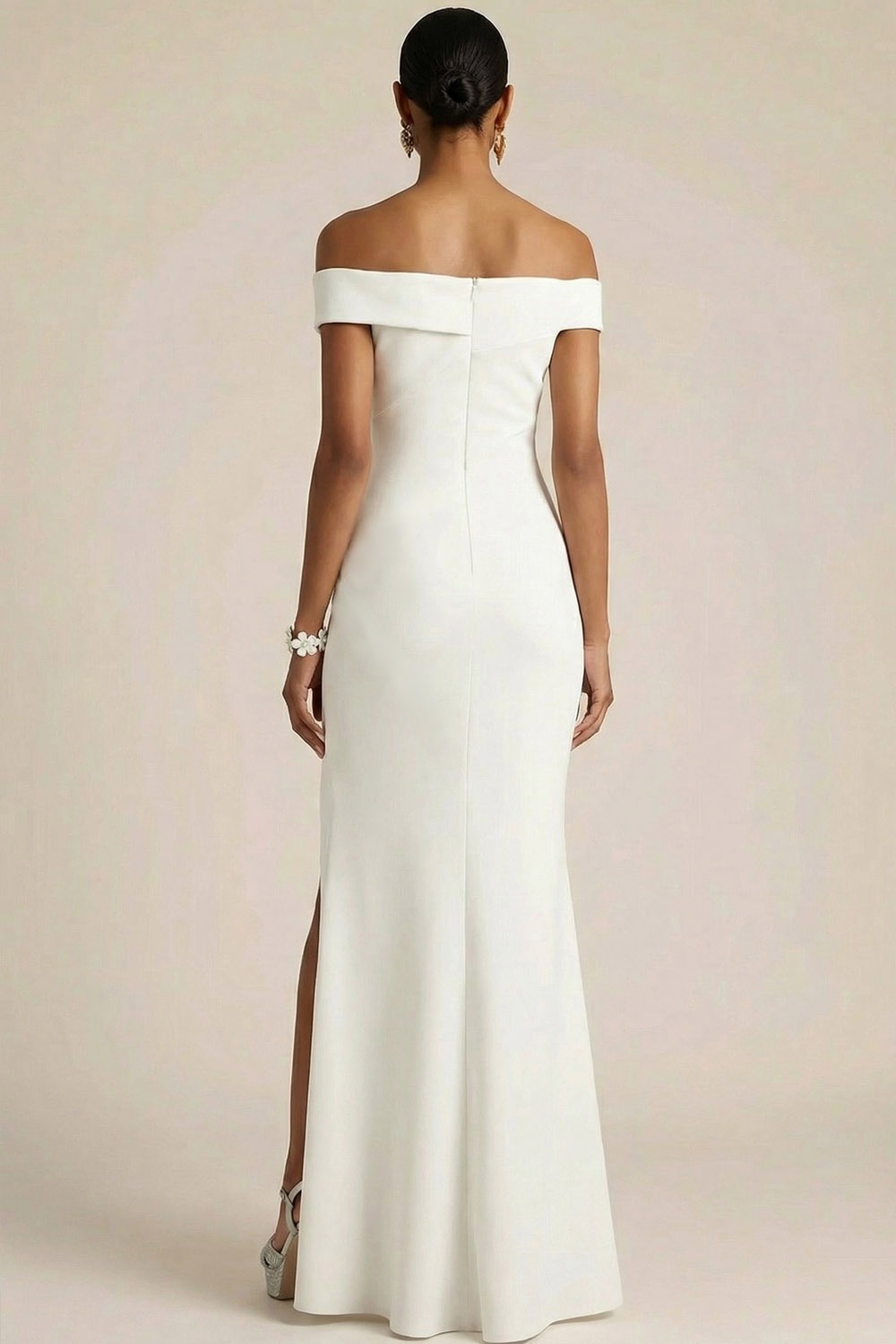 White Formal Dress Mermaid Off the Shoulder Maxi Dress with Slit