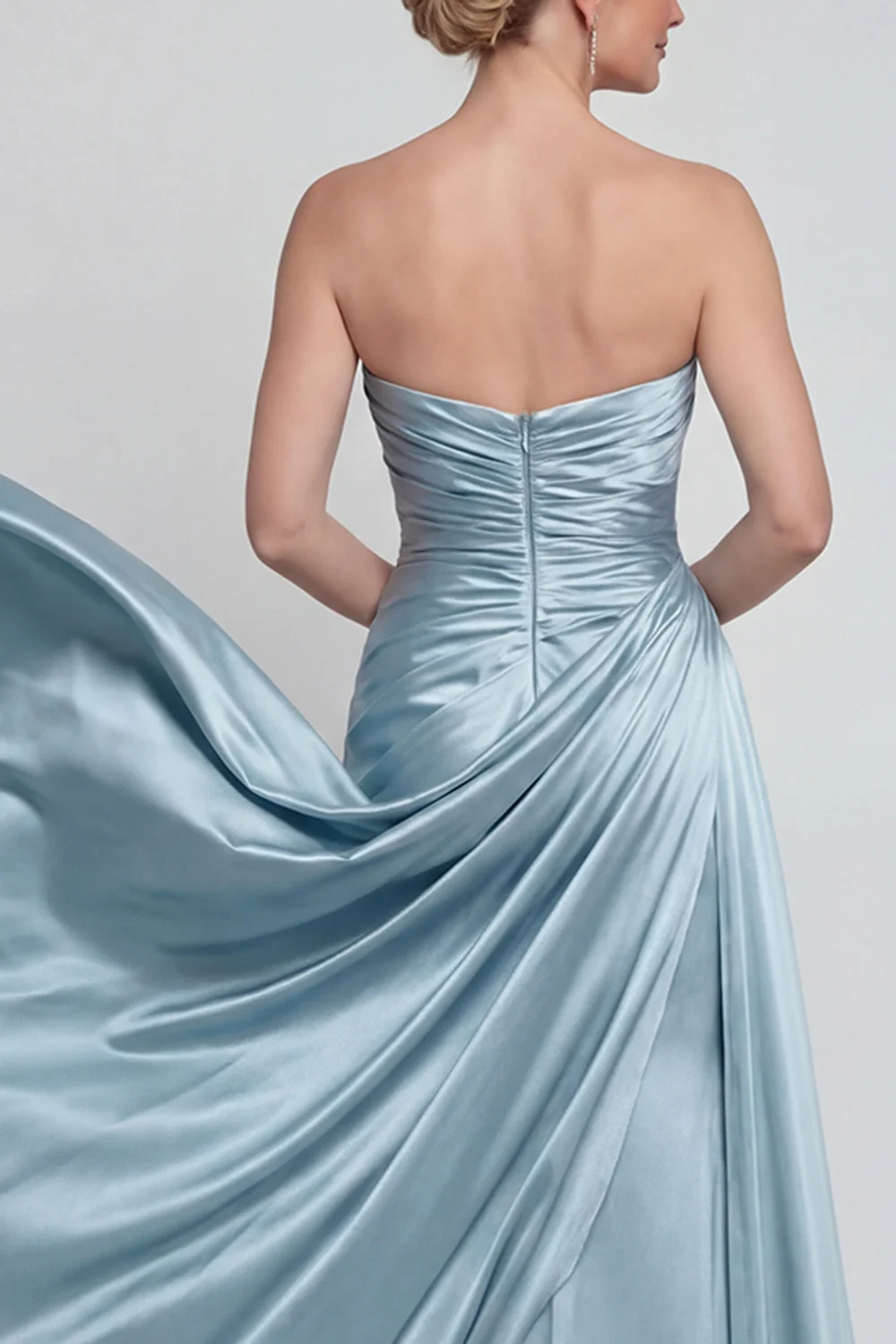 Blue Strapless Ruched Long Mermaid Mother of the Bride Dress with Side Cape