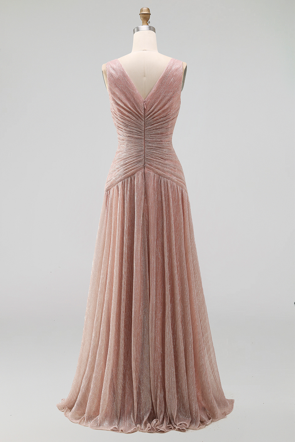 Dusty Rose A Line Ruched V Neck Long Formal Dress